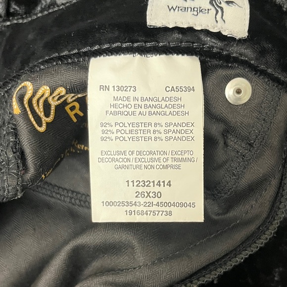 Wrangler Retro High Rise Flare Size 26 X 30 Black Crushed Velvet Stretch Cowgirl - Picture 5 of 15